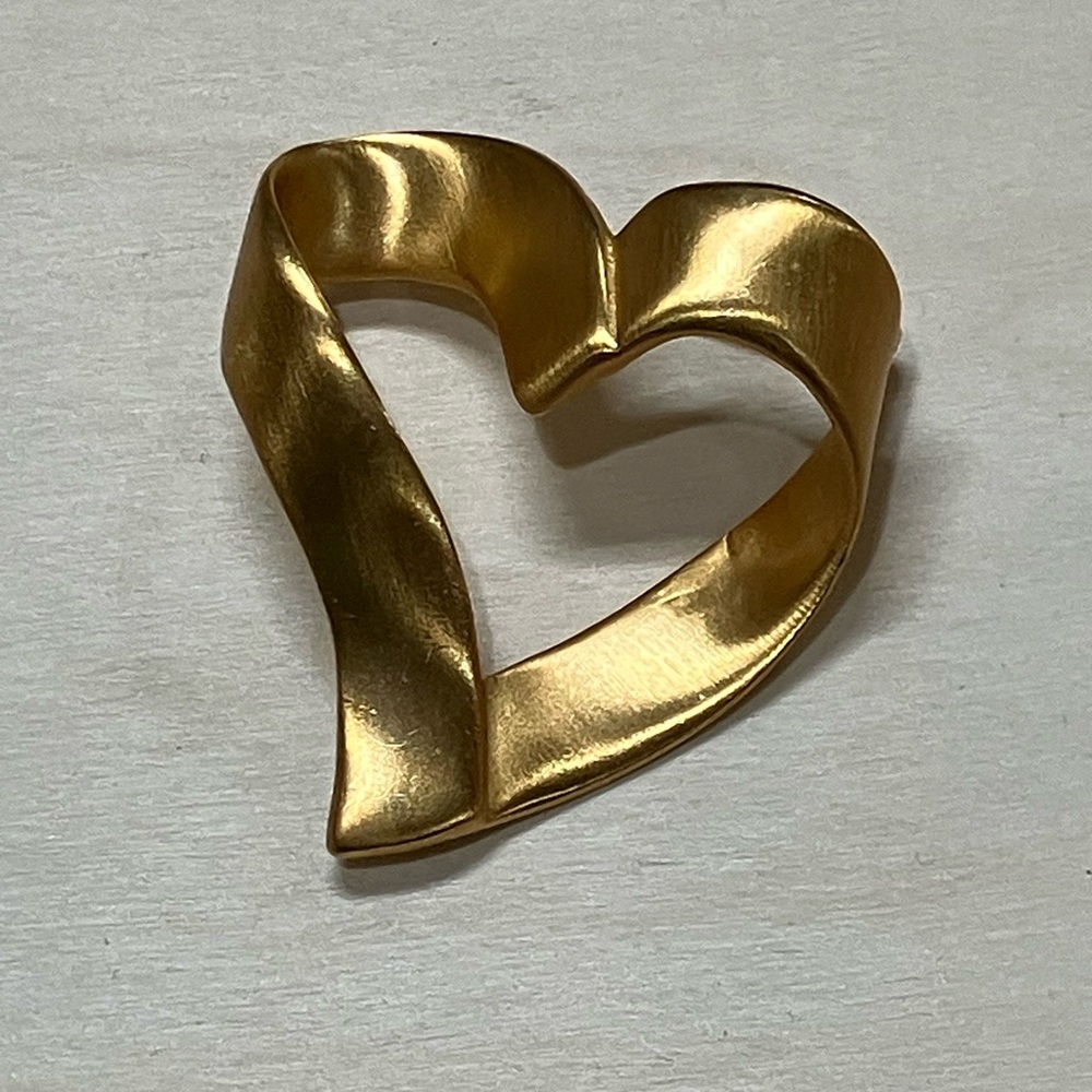 Anne Klein Brushed Goldtone Heart Brooch / Pin 2”